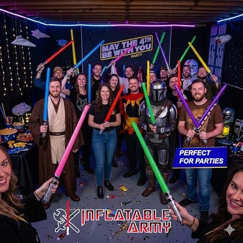 Inflatable Army 12 Inflatable Light Saber Sword Toys - 4 Green, 4 Red 4 Blue Lightsabers - Party Favor, Halloween Costume, Treats