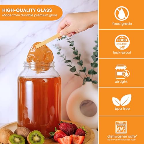 4-Pack 1 Gallon Glass Jar with Lid | Wide Mouth Food Storage Canisters | Heavy-duty Glass Jars with Airtight Lid for kombucha, pickling, canning, fermentation, cider, wine and bulk pantry storage