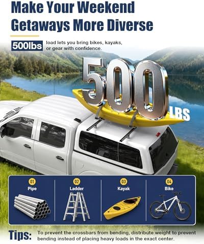 Mountainpeak 500LB Capacity Pickup Truck Topper Ladder Rack Camper Shell Roof Rack for Van Trailer Truck Cap Rack - 60" Crossbar Aluminum Black