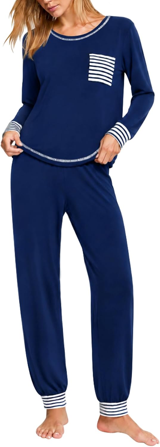 SWOMOG Women’s Pajamas Set Long Sleeve Sleepwear with Long Pants Soft Modal Loungewear Pj Set