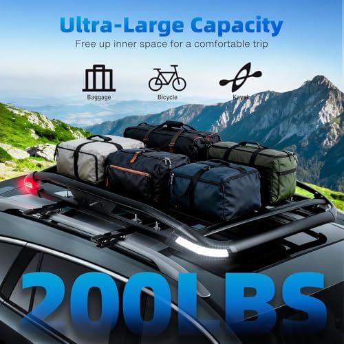 JMTBNO Roof Rack Cargo Carrier Basket, 55 * 40inch | Brake Lights, 2PCS Shark Clip Crossbars, Double Layer Aluminum, Universal for SUV Trucks Cars