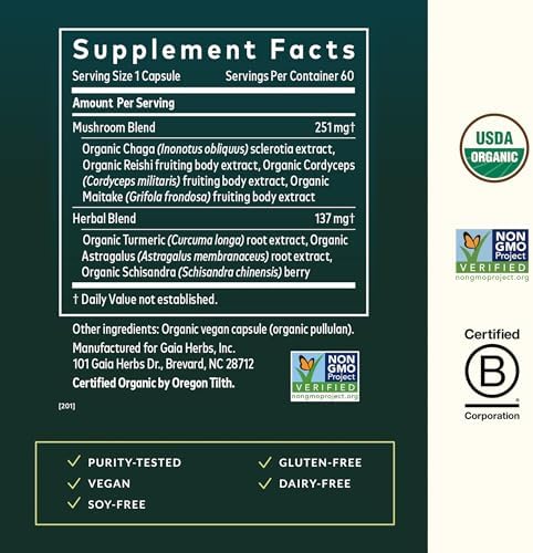 Gaia Herbs Everyday Immune - Mushroom & Herbal Support Supplement to Help Aid Overall Wellness* - with Turmeric, Astragalus, Schisandra, Cordyceps