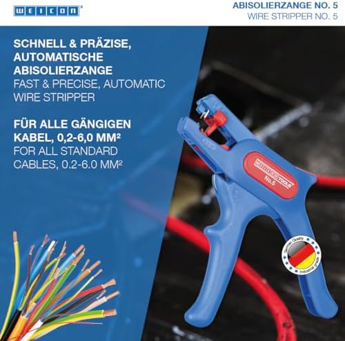 WEICON TOOLS Wire Stripper No. 5, automatic wire stripper 0.2-6 mm², wire stripper with side cutter up to 2 mm