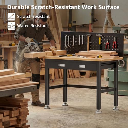 39.4" Workbench with Drawer and Pegboard - Heavy Duty Steel Garage Work Table, Small Tool Bench for Workshop, Woodworking, Crafting & Repair