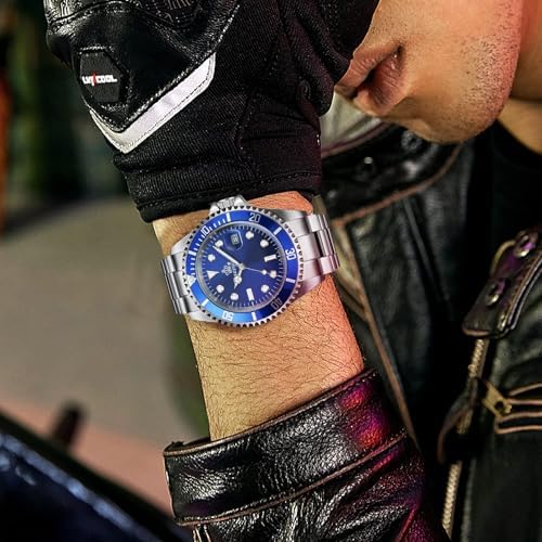 FANMIS Mens Luxury Watches Rotatable Bezel Sapphire Glass Luminous Hand Quartz Silver Tone Stainless Steel Watch