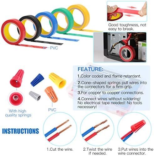 Glarks 8" 10-22 AWG Multifunction Wire Stripper/Crimper/Cutter and 175Pcs Twist Nuts Caps Electrical Wire Connectors Screw Terminals with 5Pcs
