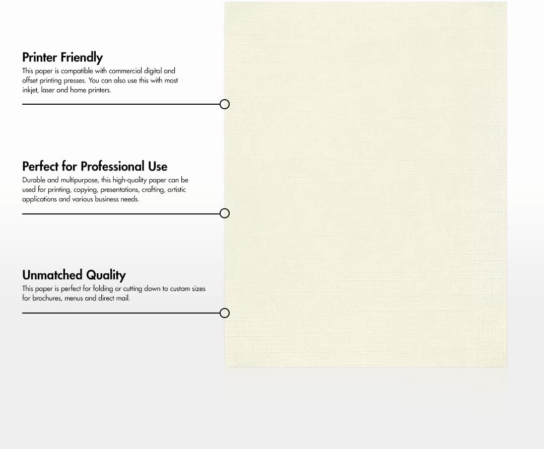 LUXPaper 8.5" x 11" Linen Paper | Letter Size | White Linen | 24lb. Paper Weight (60lb. Text) | 50 Qty
