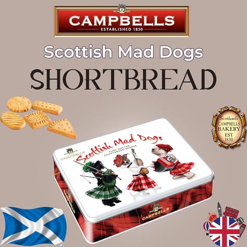 Campbells Shortbread Scottish Mad Dogs Assorted Cookies Tin 5.3 Oz (150g) - Pure Butter Scottish Shortbread Cookies from Scotland