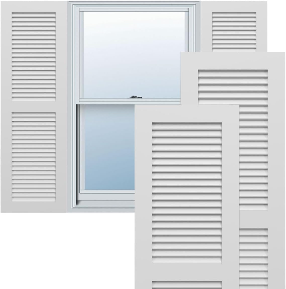 18"W x 60"H True Fit PVC Two Equal Louver Shutters, Unfinished (Per Pair - Hardware Not Included)