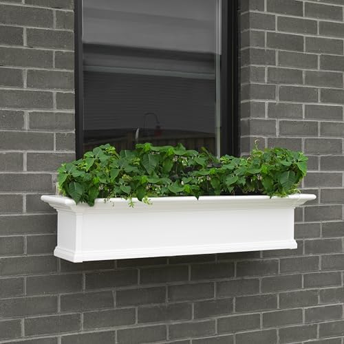 Mayne Yorkshire 60in Self-Watering Rectangular Window Box Planter, White | Self-watering, All season, Fade resistant, Customizable, Mounting brackets included, Built-in overflow, 15-year warranty