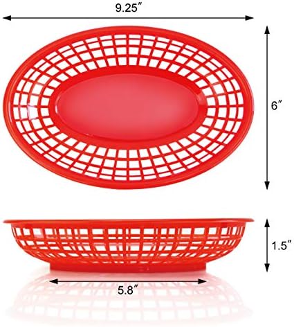 New Star Foodservice 44164 Fast Food Baskets, 9.25 x 6 inch Oval, Set of 12, Red