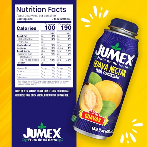 Jumex Mango Nectar Lata Botella - Made with Fresh Fruit Puree - Mango Juice Concentrate for Tropical Fruit Smoothie Mix, Cocktail Mixers & Kids Beverages - 15.5oz, 12 Pack Resealable Juice Bottles