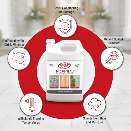 Rainguard Pro Micro-Seal, Wood & Masonry Surface Sealer, 5 Gallons | For Water & Weather Damage, All Porous Surfaces, Silane Siloxane Water Repellent, Clear Natural Finish, Ready To Use