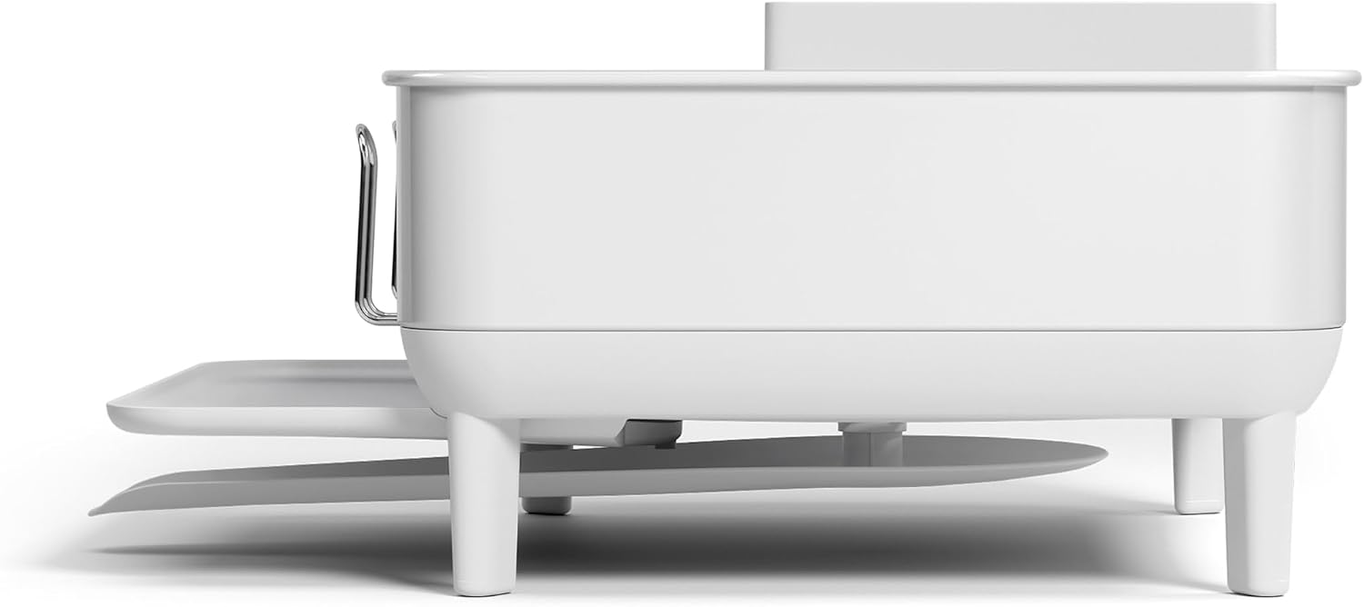 simplehuman Steel Frame Dishrack, Large Capacity Dish Drying Rack, 360º Easy Drain Swivel Spout, Utensil & Wine Glass Holder, Anti-Residue Coating