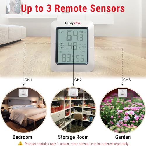 TempPro TempAir 500 FT Indoor Outdoor Thermometer Wireless with Sensor | Large LCD Display, No Hub or App Required, Outside Thermometer & Cold-Resistant Sensor for Patio (Previously ThermoPro)