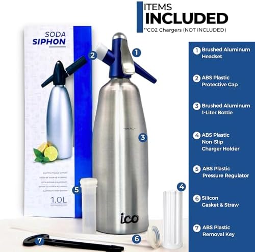 Premium Soda Siphon (1-Pint), Portable Sparkling Water Maker and Soda Maker | Carbonated Water Machine to Make Soda Water, Cocktails, Hard Seltzers