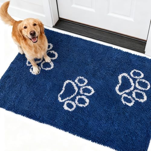 Dog Door Mat for Muddy Paws - Highly Absorbent Microfiber Pet Rug, Quick Dry Chenille Dog Runner Rug Indoor Outdoor, Non-Slip Entryway Carpet Washable Mud Mat for Dogs, Blue 60"x30"