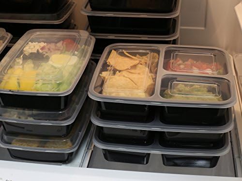 Simple Houseware 16 Pack 36-oz 3-Compartment Meal Prep Container, BPA-Free | Reusable BPA-Free Stackable Bento Box - Microwave