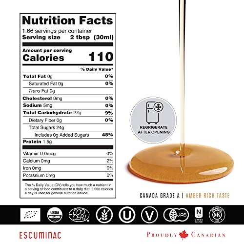 Escuminac Canadian Maple Syrup, Extra Rare Amber Rich Taste, Pure & Organic. Mini Glass Bottles 12 x 50ml, Bulk Format for Party Favors, Wedding