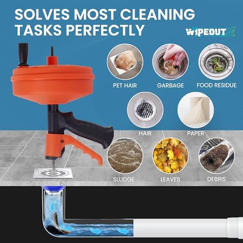 Drain Auger 50 Ft with Drill Attachment, Drain Snake Clog Remover Kit | Includes Gloves, Glasses, Brushes