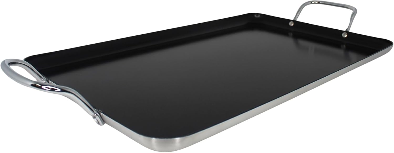 Imusa Double Burner Griddle Non-Stick 20-Inch, Black | Nonstick Coated Surface, Dual Side Handles, Ideal for Breakfast Foods, Perfect for Gatherings