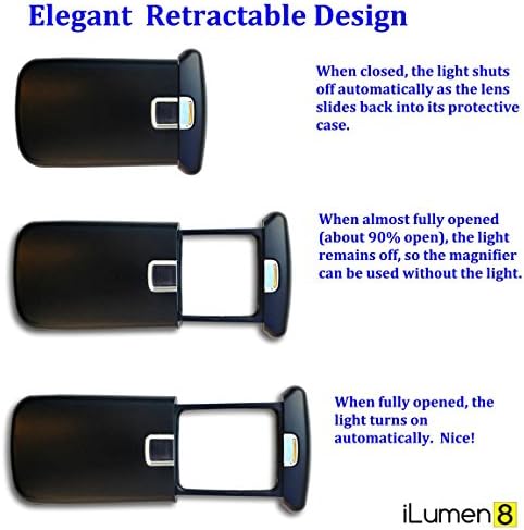 Best Pocket Magnifying Glass by iLumen8-3X Small Magnifier with Lights. Great for Seniors, Kids, Travel. Fits into Purse or Pocket Read Maps, Menu