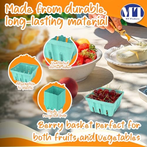MT Products Green Berry Basket 1 Quart - Molded Pulp Fiber Vented Produce Basket (Pack of 15) - Made in the USA