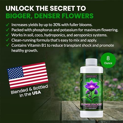 Humboldts Secret Flower Stacker | 0-7-5 Bloom Booster with Vitamin B1 | High Phosphorus Potassium Flowering Nutrients | Potting Soil Hydroponics Coco | Indoor & Outdoor Plants | 32 Ounce