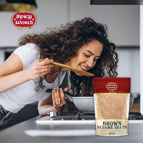 Spicy World Natural Brown Sesame Seeds 3 LB (48oz) - Non-GMO, Vegan, Raw, Unroasted, Unsalted, Plant-Based Protein, Source of Fiber & Iron