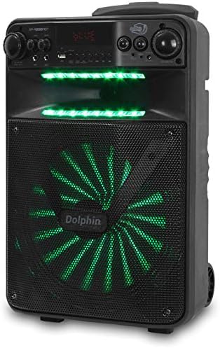 Dolphin Large Bluetooth Party Speaker, 12" Woofer | 80W Output, App Control, LED Light Show, USB, TF, FM & AUX Inputs, 2000mAh Battery, Dual Mic Jacks