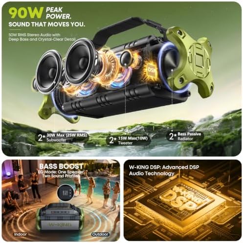 Portable Speakers Bluetooth Wireless, 90W Max Loud Outdoor Speaker with Deep Bass, IPX6 Waterproof, Floatable, Custom EQ, 40H, Dual Pairing