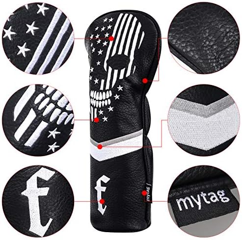 Skull Golf Head Covers Black Synthetic Leather Skeleton Golf Headcovers Set
