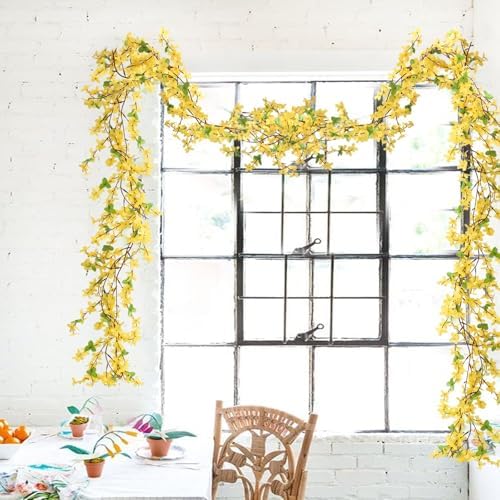 6Pcs Yellow Artificial Flowers 25.5in Long Stem Forsythia Branches