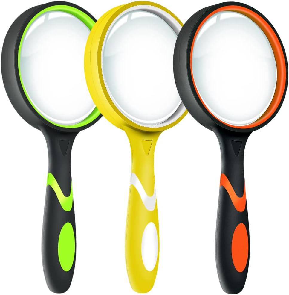 Leffis 3 Pack Magnifying Glass, 10X Reading Magnifier for Kids and Seniors