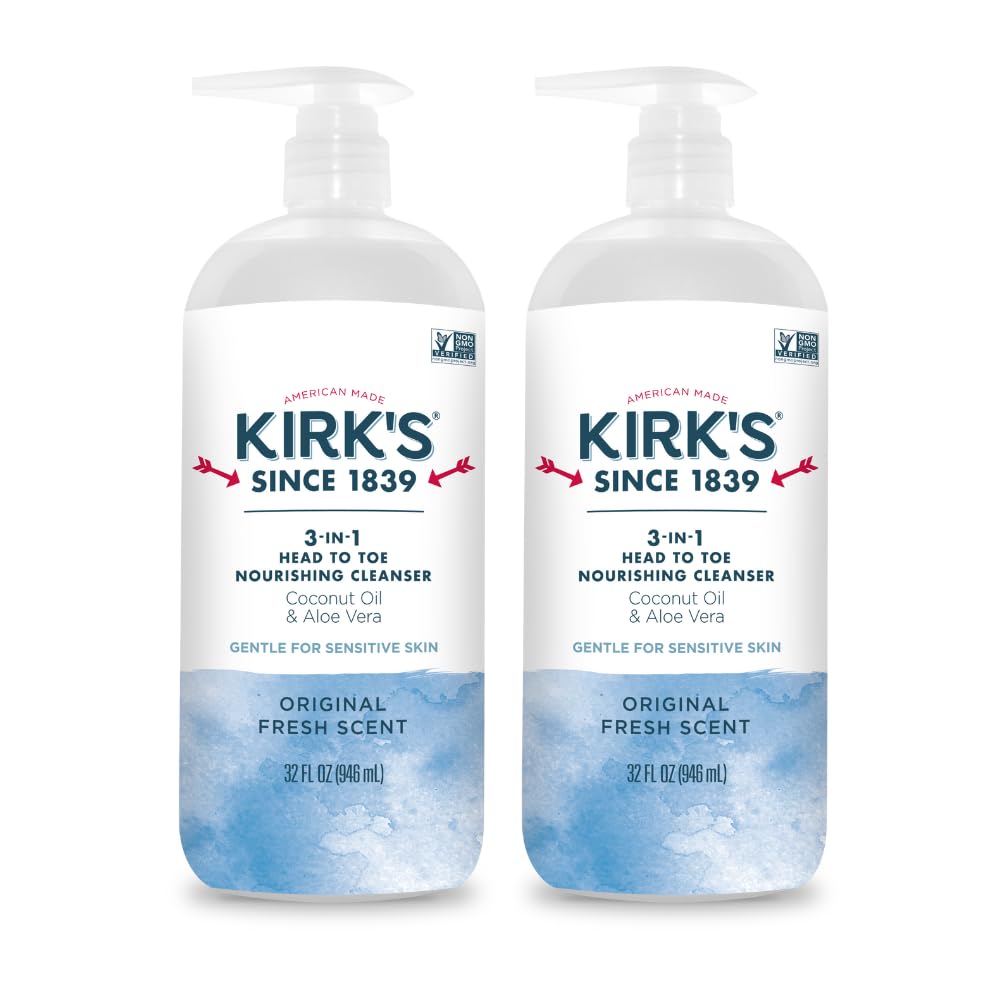 Kirk's Juniper & Lime​ 3-in-1 Nourishing Cleanser, Shampoo Body Wash Bubble Bath, Coconut Oil and Aloe Vera, Vegan Non-GMO, 32 Fl Oz