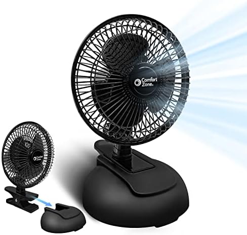 Comfort Zone CZ6XMWT 6” 2-Speed Combo Clip or Desk Fan with Removable Base, Strong Clamp for Firm Grip, Suitable for Bedroom, Office, or Dorm Room, White