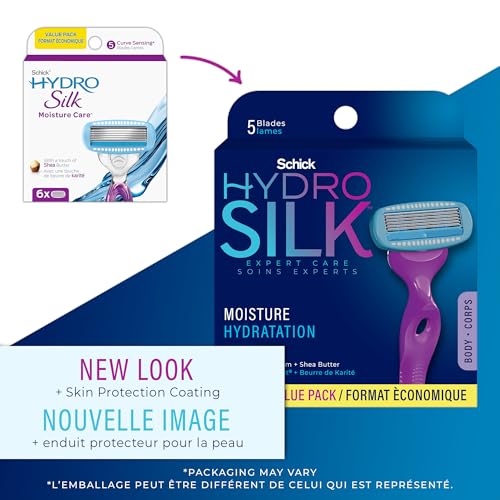Schick Hydro Silk Moisture Razor Blade Refills, 4 Count | 5-Blade Moisturizing Razors for Women | Womens Moisturizing Razor Refills