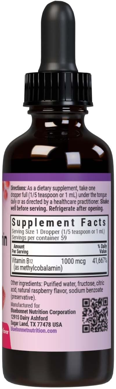 Bluebonnet Nutrition Liquid Cellular Active Methycobalamin Vitamin B12, 1000 mcg, For Cellular Energy Production and Nervous System Health, Soy-Free