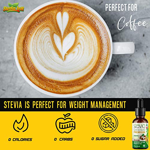 Coconut Premium Quality Stevia Drops | Organic Liquid Stevia | Best Sugar Substitute | 100% Pure Extract | All Naturally Sweet | Non-Bitter, 0 Calorie