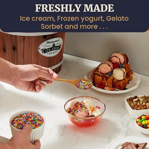 Elite Gourmet EIM402 4Qt Old Fashioned Wood Bucket Ice Cream Maker