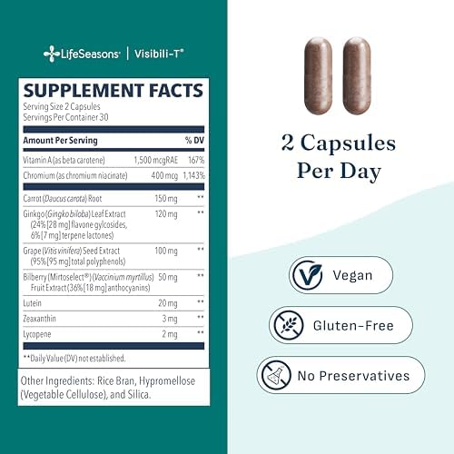 Visibili-T - Vitamin Supplement for Eye Health & Vision Support - Carrot Root, Chromium, Bilberry, Ginkgo Biloba, Grape Seed Extract, Lycopene, Vitamin A, Lutein & Zeaxanthin - 60 Capsules