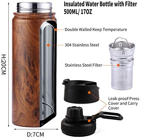 Sivaphe Tea Infuser Bottle With Removable Loose Leaf Tea Strainer Cup 18/8 Stainless Steel Portable Insulated Travel Tea Tumbler Black