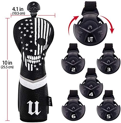 Skull Golf Head Covers Black Synthetic Leather Skeleton Golf Headcovers Set