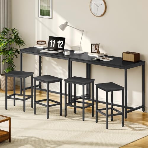 HOOBRO Bar Table and Chairs Set, 47.2” Rectangular Pub Table with 2 Stools for Small Space, 3-Piece Breakfast stools Set, Sturdy Metal Frame