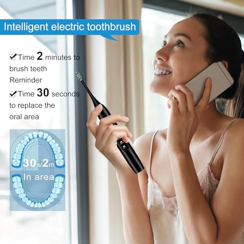 kingheroes Electric Toothbrush Set, Comes with 8 Brush Heads & Travel Case, 4 Modes with 2 Minutes Built in Smart Timer, One Charge for 60 Days
