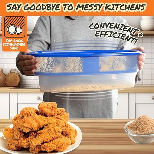 COOK'S CHOICE XL Original Better Breader Bowl 16" Mess-Free Breading Tray | Shake & Coat Batter Bowl w Lid for Chicken, Fish, & Vegetables