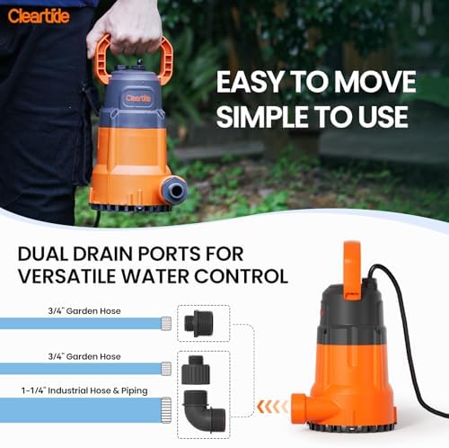 Submersible Utility Water Pump, 2400 GPH Portable Sump Pump with Copper Motor, Plug and Work for Pond, Garden Watering, Pool Transfer, Hot Tub Emptying