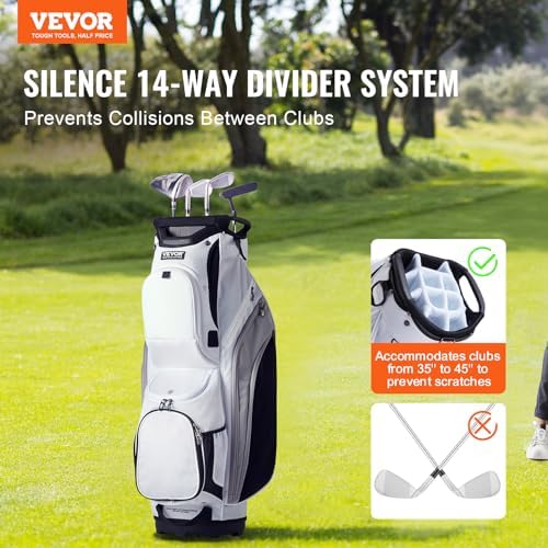 VEVOR Golf Cart Bag with 14 Way Organizer Divider Top, Premium Cart Bag with Stand, Durable Golf Bags with Handles & Dust Cover & Detachable Dual Strap for Men & Women