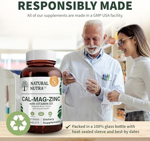 Natural Nutra Calcium Magnesium Zinc (Cal-Mag Zinc) with Vitamin D3,100 | Bone, Teeth, Muscle & Nerve Support, Gluten Free, Sugar Free