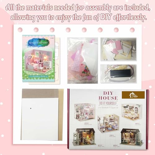 Flever DIY Miniature House Kit, Tiny Home Kit with LED Light, Mini House Build Craft Kits for Adults and Teens